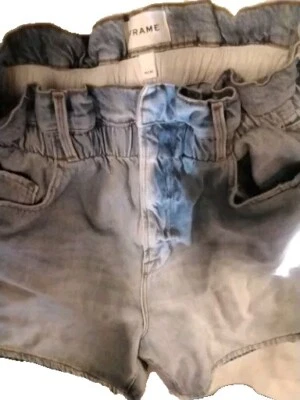 РАМКА бумажный пакет женщин эластичный пояс синий Jean джинсовой ткани шорты размер M свет стирка - Изображение 1 из 4