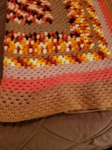 Vintage Autumn Colors Handmade Afghan Blanket 36 x 46” Geometric Throw - Picture 1 of 2