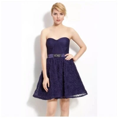 Adrianna Papell Cocktail Prom Dress Size 12 Purple Pleat Bodice Rosette Tulle - Image 1 of 4