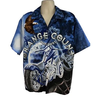Orange County Choppers Motorcycle Blue Graphic All Over Print Button Up Shirt XL - Image 1 of 4