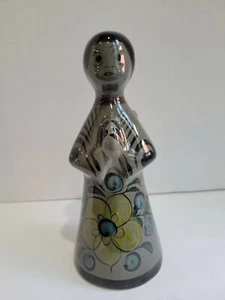 Tonala Mexican Ceramic Angel Candle Holder Gray Yellow Floral - Picture 1 of 7