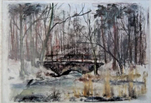 ::FRANZ EHMKE*1928 -2018 DDR MALER BRÜCKE IM WINTER BLANENFELDE BOTANISCHER PARK - Bild 1 von 5