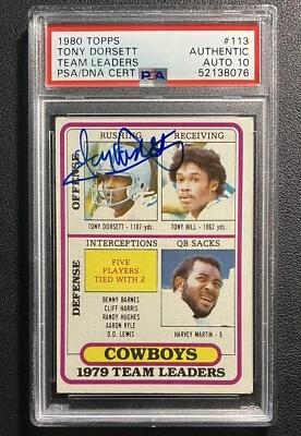 1980 Topps #113 Tony Dorsett Signed PSA/DNA Authentic Auto Grade 10 Team Leaders - Image 1 of 2