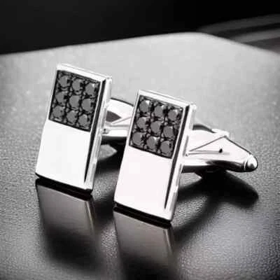 Gemelos para hombre enchapados en oro blanco de 14 k diamante negro redondo creado en laboratorio Foto 1 de 4