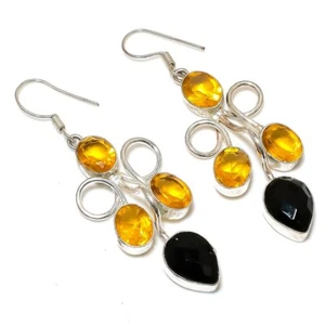 Citrine, Spinel Gemstone 925 Sterling Silver Jewelry Earring 2.76" s011 - Picture 1 of 6