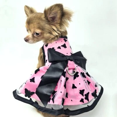 Dog Dress Satin with Butterflies & Satin Leash Doggie Design - Image 1 of 4