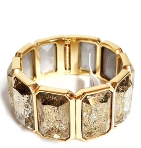 J.Crew Rectangle Stone Bracelet Burnished Gold One Size Recycled Brass BX263 NWT - Picture 1 of 14