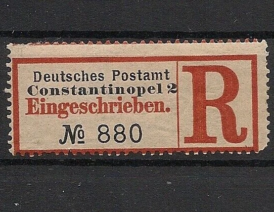 Germany Colonies TURKEY Registration Label CONSTANTINOPLE Mint Hinged - Image 1 of 1