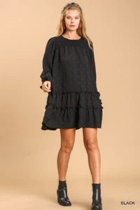 Mini vestido para mujer Umgee Swiss Dot con volantes en capas línea A en negro talla mediana - Imagen 1 de 5