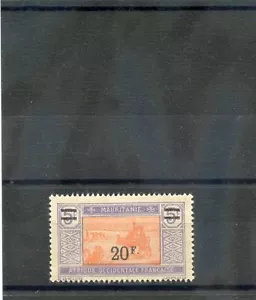 MAURITANIA Sc 64 (YT 56)**EN MUY BUEN ESTADO NH 1924 20F/5F AZUL VIOLETA Y NARANJA (CURVAS DE GOMA) $50 - Imagen 1 de 1