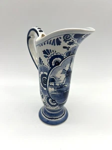 VTG Delft Pyramide 221 Pitcher Hand Painted Blue White Windmill Holland 6.5" - Picture 1 of 8