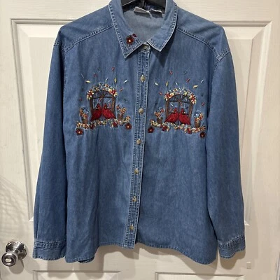Camisa vaquera Bobbie Brooks EX Lg bordada Redbirds Cardinals manga larga Jean Foto 1 de 4