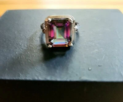 5ctw Mystic Topaz Diamond Ring Platinum/Sterling Silver Size 7 Free bag - Image 1 of 4