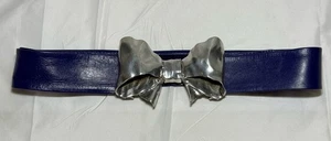 Vintage 80er Jahre lila Leder Silber Metall Schleife Schnalle Gürtel - Bild 1 von 6
