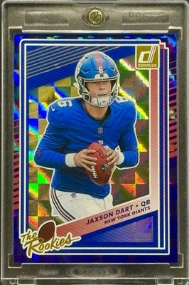 Jaxson Dart  RARE ROOKIE RC BLUE CHECKER REFRACTOR INVESTMENT CARD  GIANTS MINT - Image 1 of 2