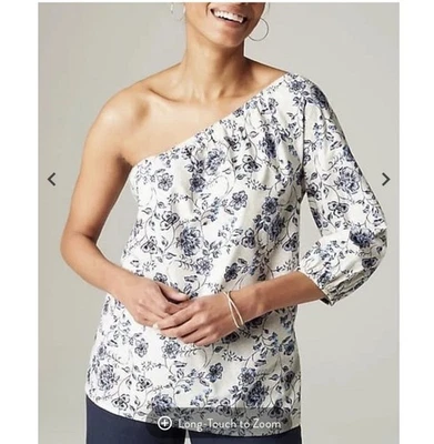 Top J. Jill Manga Abullonada Un Hombro Talla L Alto Azul Floral Algodón Mezcla Modal Foto 1 de 4