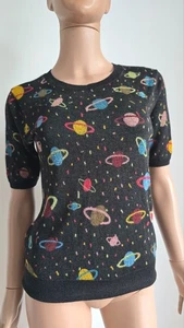ZARA Women's Galaxy Knit Top Space Sweater Tee Black Size L - Picture 1 of 10
