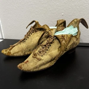 Antique Victorian Italian Lace up Silk Heels Shoes 18th 19th Century VTG Rare! - Picture 1 of 18