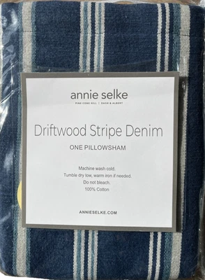 Pine Cone Hill / Annie Selke~ Driftwood Stripe Denim~Euro Pillow Sham~NWT - Image 1 of 4