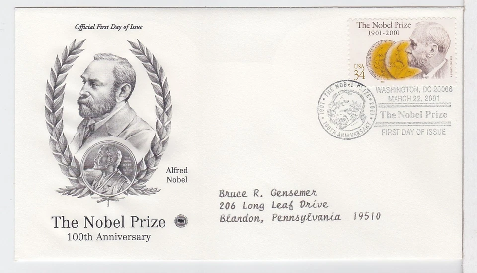 TurtlesTradingPost- Nobel Prize 2001 #3504 FDC- Artcraft Variety Cachet - Image 1 of 1