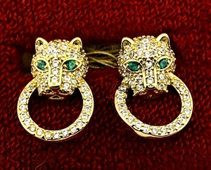 Luxury Panther Earrings Pavé Crystal Doorknocker Gold Tone, New, High Quality - Picture 1 of 6