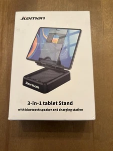 Jteman 3-in-1 Tablet Stand with Bluetooth Speaker and Charging Station Gray NEW - Picture 1 of 3