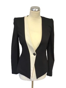 BNWT ARMANI COLLEZIONI NAVY BLUE & IVORY TRIM COLLARLESS JACKET SIZE 40 UK 8 - Picture 1 of 5