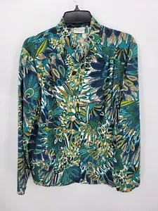 Chicos Zenergy Jacket Womens XL 3 Blue Green Floral Artsly Zip Up Athleisure - Picture 1 of 10