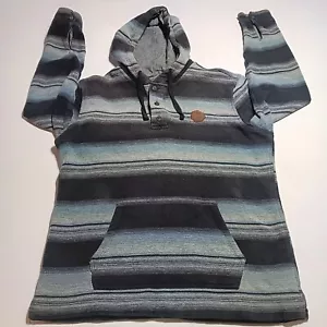 Vissla Hoodie Mens XL Blue/Black Striped Hooded Descanso Popover Jacket Skate - Picture 1 of 16