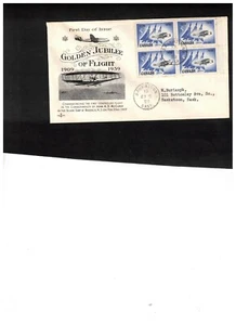 CANADA 1959 GOLDEN JUBILEE of FLIGHT 1909 BL/4on FDC cat #383 USED $12.+ BOX 507 - Picture 1 of 1