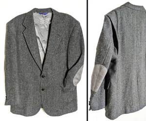 Pendleton Sport Jacket Coat Mens 44 Grey Herringbone Elbow Patch Shoulder Vents - Picture 1 of 13