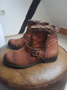 Original Bugatti Damen Stiefelette Lederstiefel Echtleder Riemchenboot Cognac 36 - Bild 1 von 12