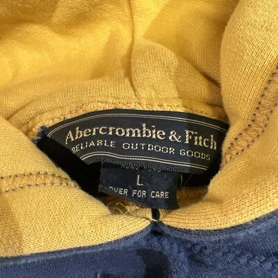 Sudadera con capucha pulóver azul marino Abercrombie para mujer talla L amarilla con bandas por encima de la cintura Foto 1 de 4
