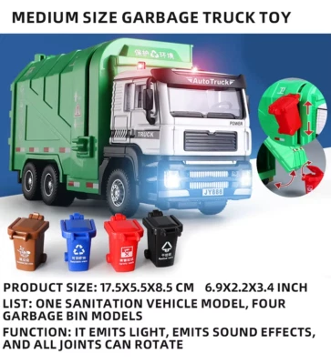 Garbage Truck Toys for Boys,Garbage Truck Toys Metal Diecast, Friction Powered - Image 1 of 4