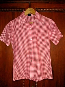 Vintage 1960's Aquarius Red White Check Boys Shirt Size 12 - Picture 1 of 5