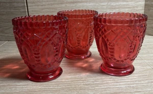 3 red semi transparent glass votive candle holders mantle Heirloom home decor - Picture 1 of 6