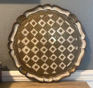 Vintage Trademark Italian Florentine Tray, Gold White Red - Picture 1 of 9
