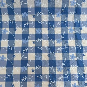 Fabric By The Yard Blue/Beige Embroidered Plaid Tafetta 54"X45 Continuous Yards - Picture 1 of 3