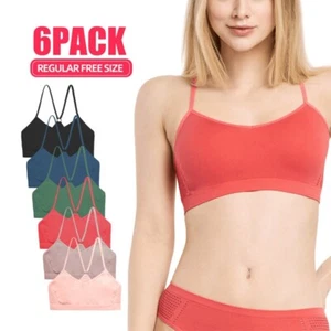 6 Pack Women's Racerback Bralette with Side Mesh Seamless Wireless Reg Free Size - Picture 1 of 14