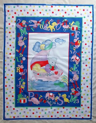 * Vintage BEAR IN BOAT Alphabet Polka Dot Crib Fabric Pillow Panel - 45" X 35" - Image 1 of 2