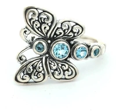 Video Samuel B Anillo Artesanal Plata de Ley 925 Topacio Azul Natural Mariposa 🦋 Foto 1 de 3