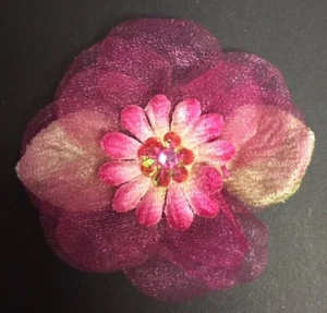 3" FUCHSIA HOT PINK ORGANZA SEQUIN FLOWERS LOT OF 24 - Picture 1 of 1