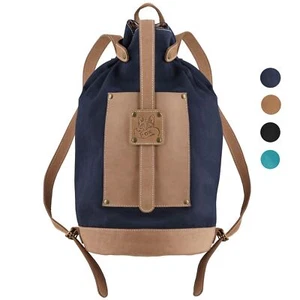 Black Forest Fox Oos Duffle City Shopping Leder Canvas Rucksack Marine Blau - Bild 1 von 9