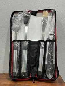 BBQ Grill Tool Set of 4 with zip-up case BRAND NEW Tongs, Spatula, Grill Brush - Picture 1 of 3