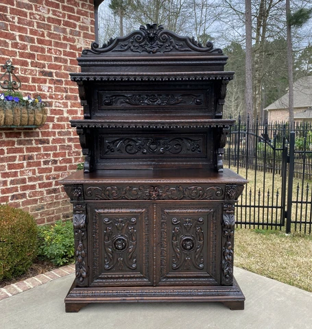 Antique French Server Buffet Sideboard Cabinet Renaissance Revival Bookcase Cover