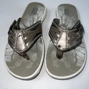 Clarks Cloud Steppers, Flip Flops, Size 7M Cushion Soft, Adjustable, Metallic - Picture 1 of 12
