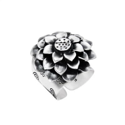 Pure Fine Silver 999 Women's Ring Beauty Lotus Flower Band Ring 足银999 - Image 1 of 4