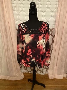 ALFANI Women's Black Floral Top w/Beading -Large $79.50 - Picture 1 of 5
