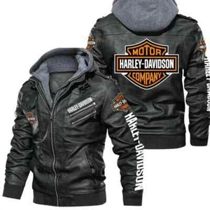 Chaqueta de cuero con capucha negra de cuero de vaca genuino HDDM retro para hombre - Imagen 1 de 5