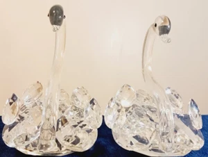 Paar große diamantgeschliffene Glas Kristalloptik Schwan Figur 6,7x4,5x6,7 gebraucht - Bild 1 von 5